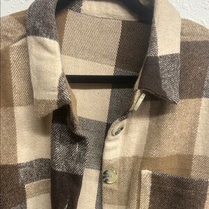 Plaid Button-Up Shirt in Brown and Cream